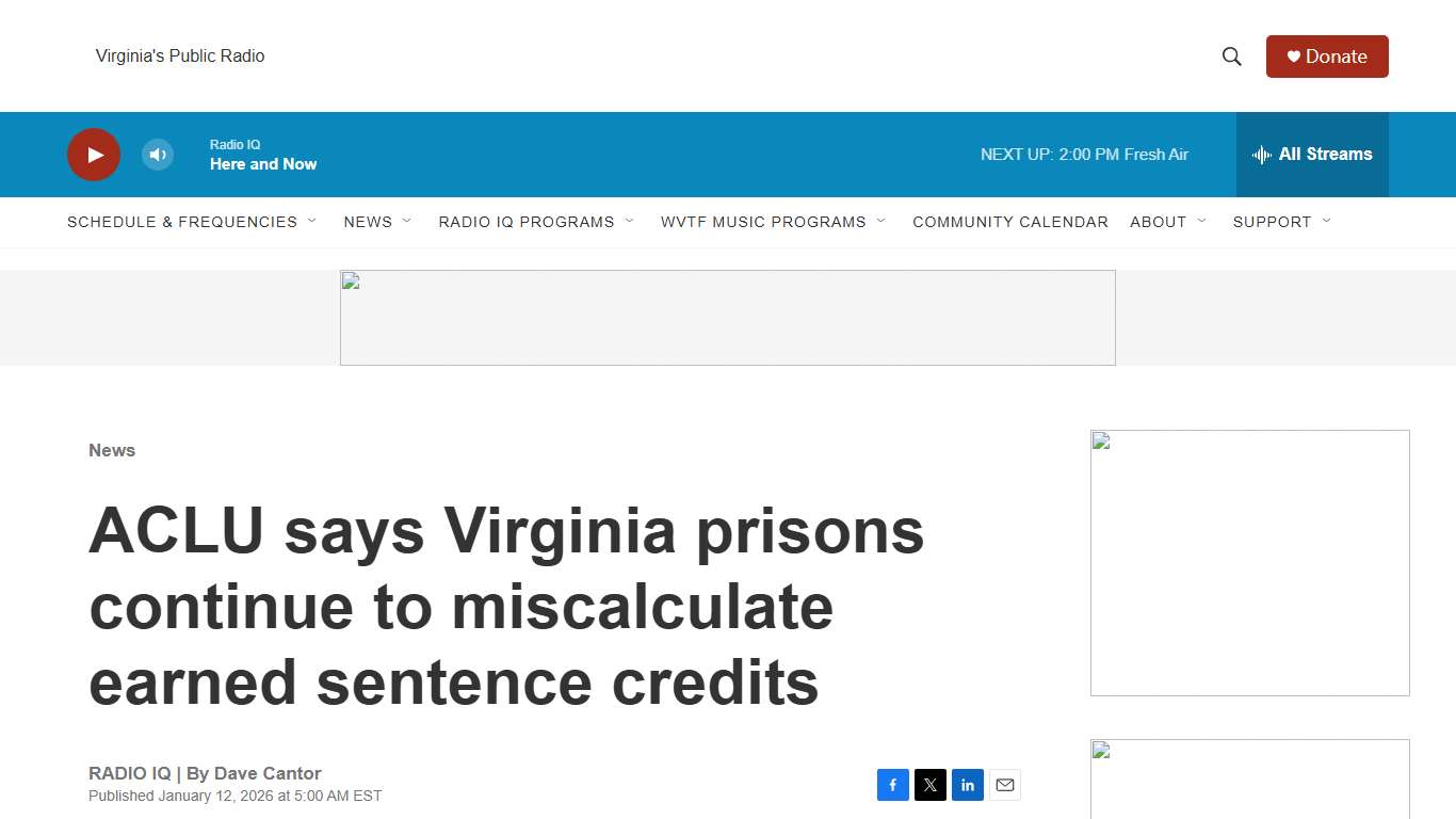 ACLU says Virginia prisons continue to miscalculate earned sentence credits WVTF